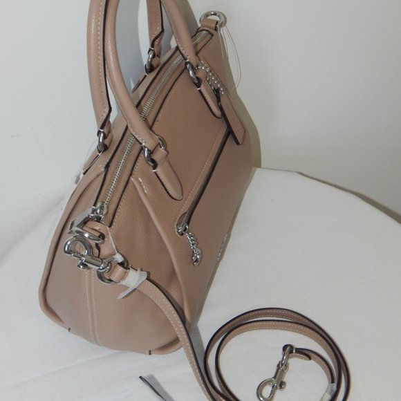 NWT COACH ELISE Pebbled Leather Medium Satchel Top Handle Bag in Light Taupe - Picture 8 of 13
